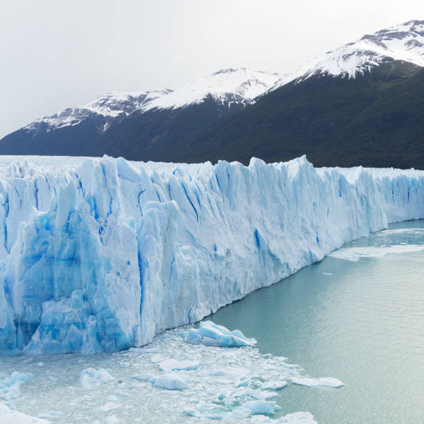 Black and white film photo of the Perito Moreno Glacier in Patagonia, Argentina.