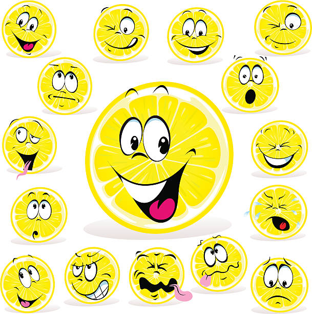 Slice of lemon cartoon with many expressions Slice of lemon cartoon with many expressions isolated on white background sour face stock illustrations