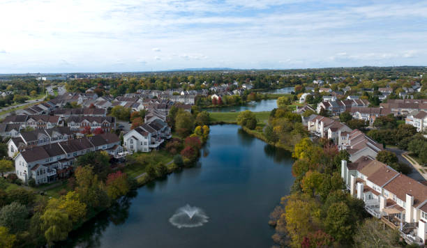 Autumn in Ashburn, Virginia Aerial view of an Ashburn, Virginia residential community. ashburn virginia stock pictures, royalty-free photos & images
