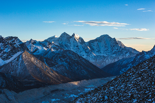 The Khumbu glacier en route to Everest Base Camp. Himalayan mountains, Nepal