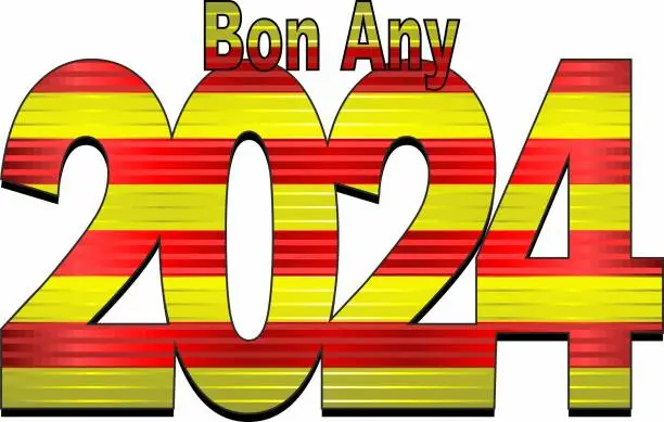 Vector illustration of Happy New Year 2024 with Catalonia flag inside