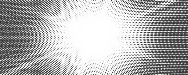Vector illustration of Sun rays halftone background. White and grey radial abstract comic pattern. Vector explosion abstract manga backdrop