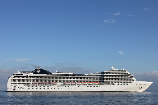 Cuxhaven, Germany - November 6, 2014: cruise ship MSC Magnifica on the river Elbe