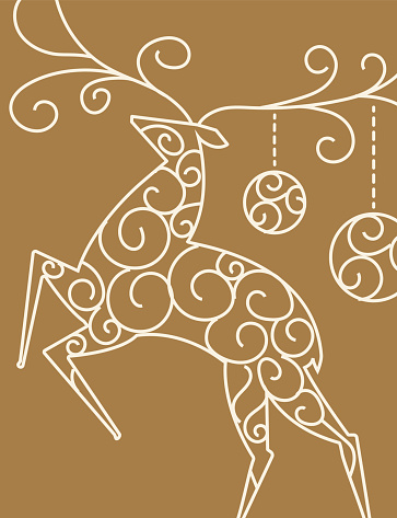 Vector illustration of a Christmas and Holiday abstract deer and ornaments with embellishments and curls. Fully editable vector eps and high resolution jpg in download.