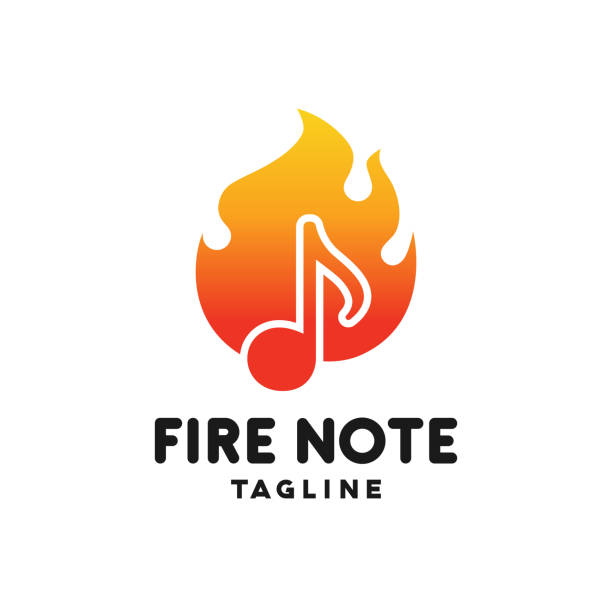 nuta muzyczna i ogień połączone w jednym kreatywnym projekcie, fire note logo design symbol template flat style ilustracja wektorowa - log fire audio stock illustrations