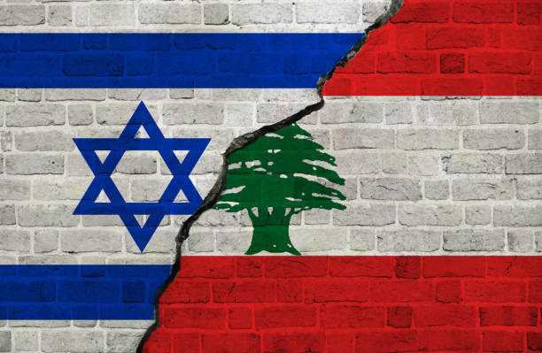 ilustraciones, imágenes clip art, dibujos animados e iconos de stock de banderas de israel y líbano juntas. conflicto entre israel y líbano. - lebanon