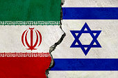 Iran and Israel flags together. Iran and Israel conflict.