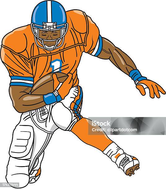 Giocatore Di Football Americano - Immagini vettoriali stock e altre immagini di Giocatore di football americano - Giocatore di football americano, Arancione, Blu