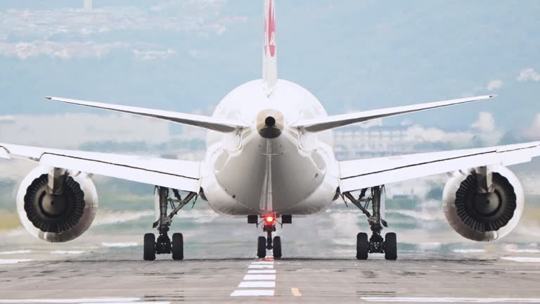 Large commercial airplane take off safely on airport runway. Journey abroad tourism, oversea travel, flight transit, air travel transport, airline business, transportation industry
