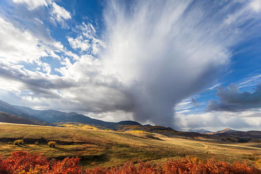 Beautiful mountain ranch at sunset high in the Colorado Rocky Mountains