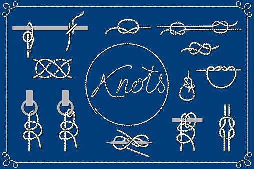 decorative poster set with sea knots, decorated with a rope frame and inscription. Vector illustration