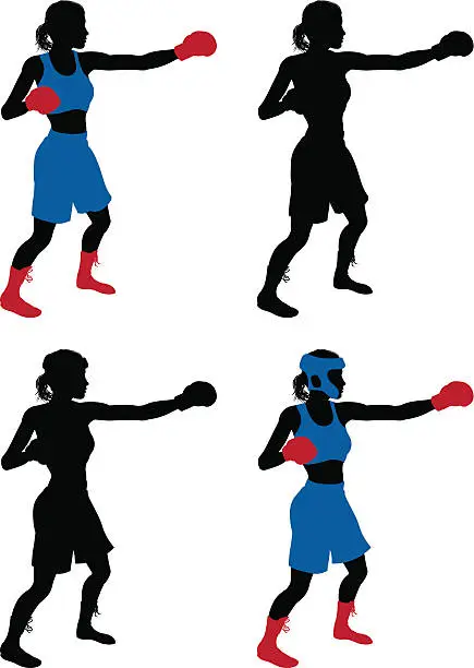 Vector illustration of Female boxer boxing