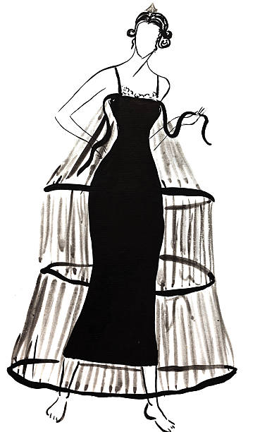 tulle bell di atas gaun crepe ramping di tahun ke-20 - crepe dress ilustrasi stok