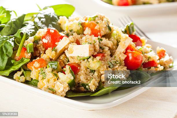 Organic Vegan Quinoa With Vegetables Stock Photo - Download Image Now - Cereal Plant, Cooked, Cucumber