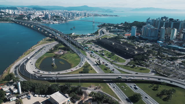 Aerial view of the highways in the city of Florianopolis in Brazil