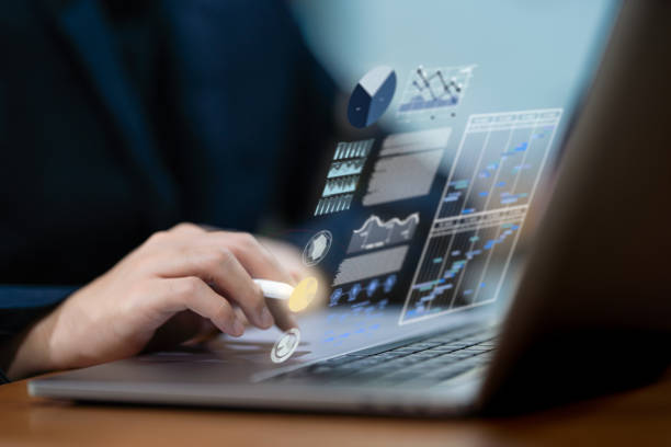 istock Businessmen read online business statistics chart reports to analyze and improve corporate strategies. Company growth information Business insights management Manage financial and marketing documents on laptop 1743144427