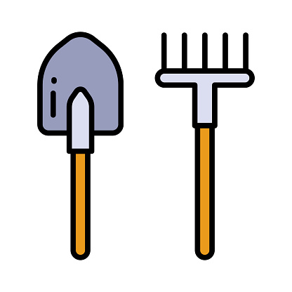istock A set of gardening tools. Farm tools color sign. 1743148129