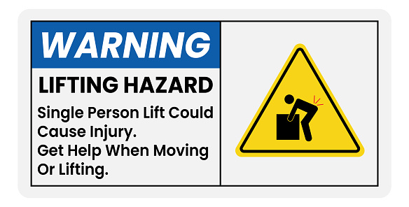 Lifting Hazard. Lifting Hazard Sign, Stickers, Icons, Vector. Clearly Visible Safety Warning Sign Label To Remind Workers To Be Aware Of Their Back Safety.