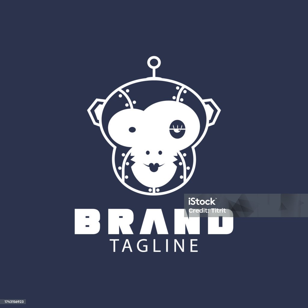 Animatronic Icon A Cute Female Cyborg Robot Monkey Logo Design Symbol Template Flat ...