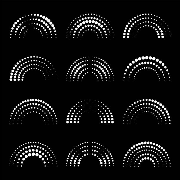 Semi-circles Set of semi-circles. Halftone effect. Abstract shapes for design. Vector design elements. abstract backgrounds architecture sunbeam stock illustrations
