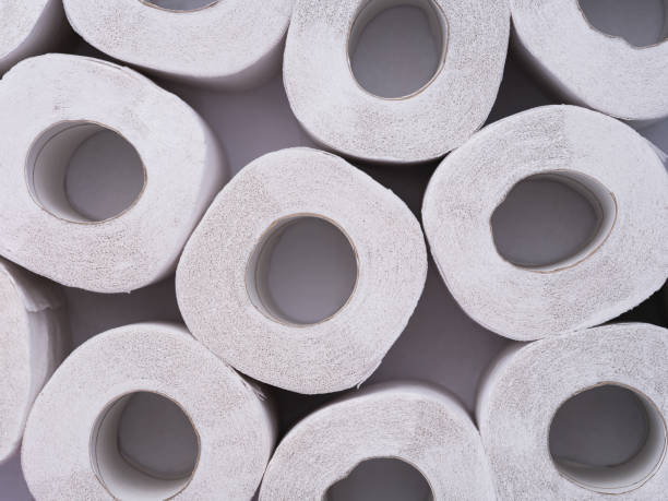 istock White toilet paper rolls. Top view 1743170084
