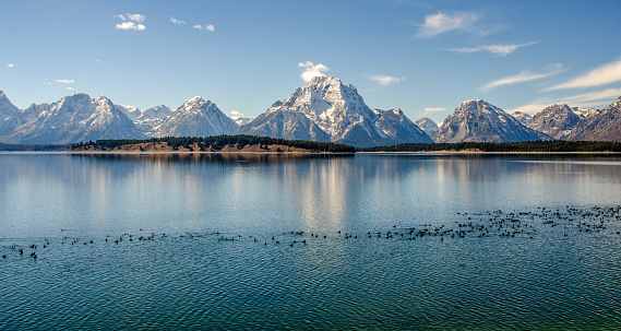 The pristine waters of Jenny Lake in the Grand Teton National Park in the U.S. state of Wyoming.