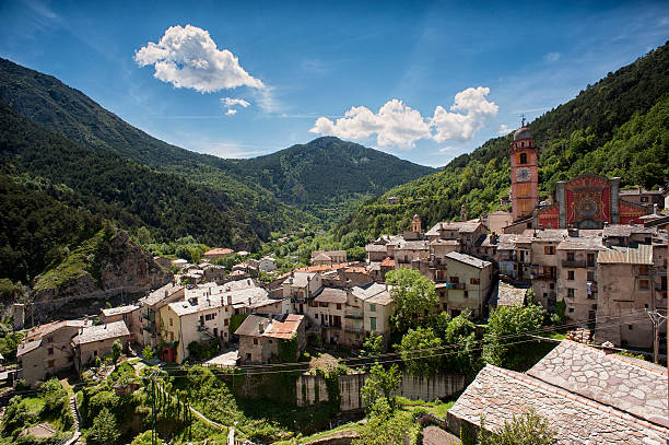 Tende, United Kingdom Wide angle shot of the town of Tende, high in the southern Alps in the French Mercantour National Park and Roya Valley. This French town once belonged to Italy.. provence alpes cote dazur stock pictures, royalty-free photos & images
