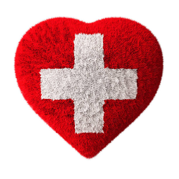 Flag of Switzerland - Fluffy Heart - First aid. Isolated on white.