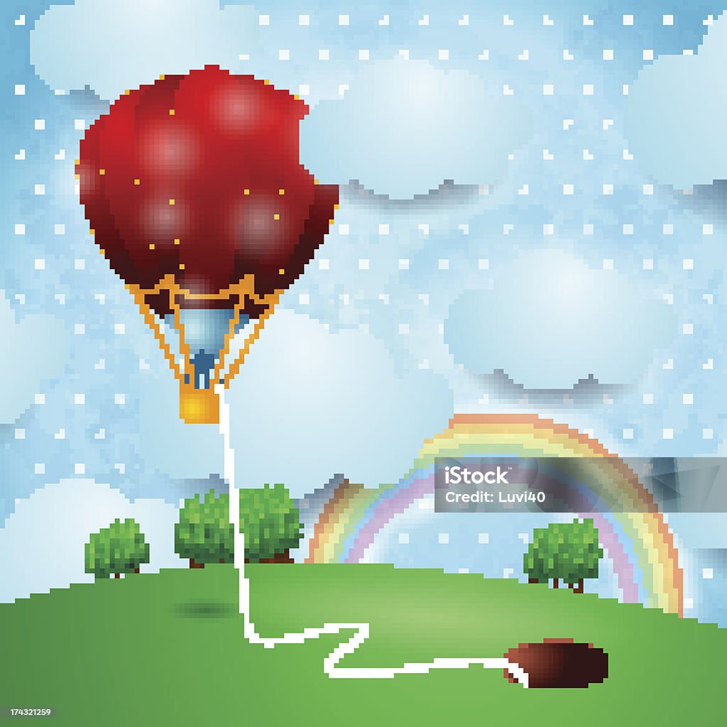 Aria calda ballon su fantasy landscape - arte vettoriale royalty-free di Albero