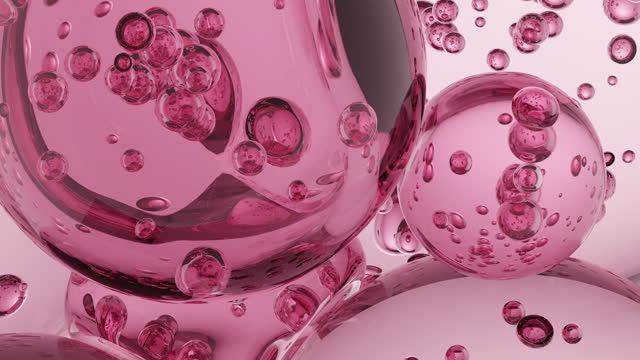 Cosmetic Pink oil Moisturizer and shapes on white background.
