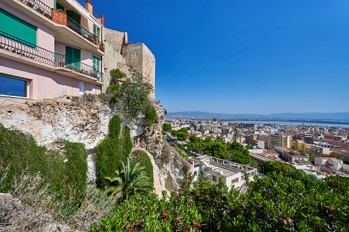 Aerial, panoramic view of Cagliari, capital of the Sardinia island. Italy.