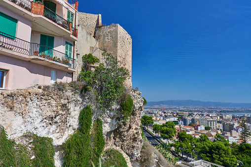 Aerial, panoramic view of Cagliari, capital of the Sardinia island. Italy.