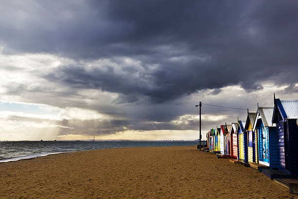 istock Bathing Boxes On a Cloudy Beach in Melbourne, Australia 174323138
