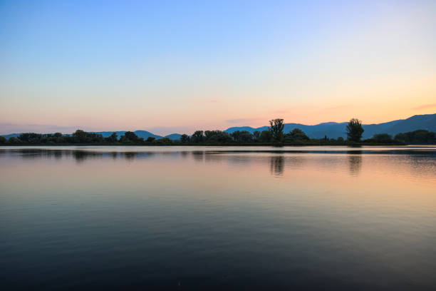 Sunset on Ripa Sottile lake on an autumn evening