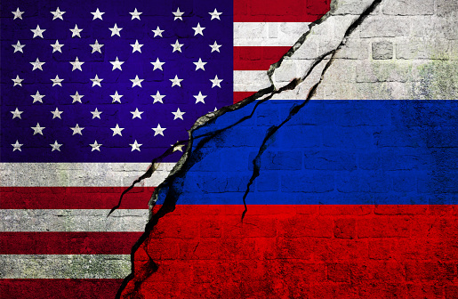 istock United states of America and Russia flag together. USA and Russia conflict. 1743238220