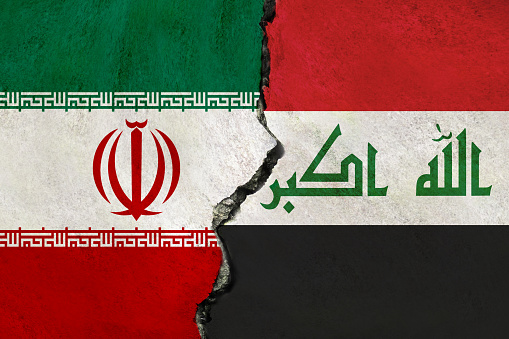 istock Iran and Iraq flags together. Iran and Iraq conflict. 1743238230