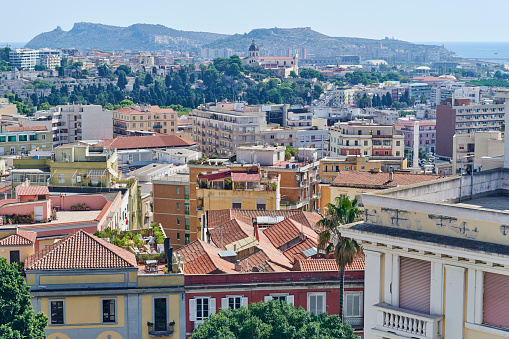 Aerial, panoramic view of Cagliari, capital of the Sardinia island. Italy.