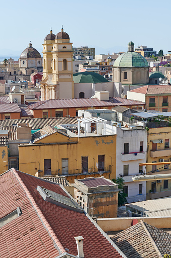Aerial view of Cagliari old town, capital of the Sardinia island. Italy.