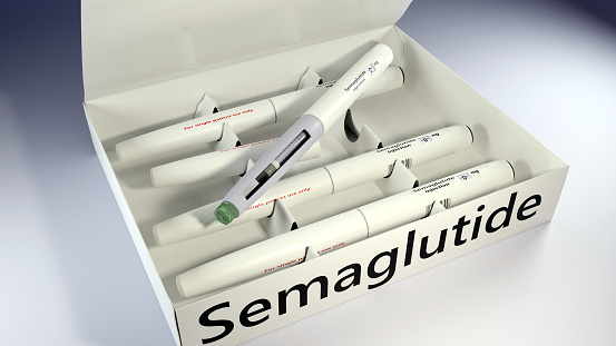 3d render of a packaged set of semaglutide injection pens