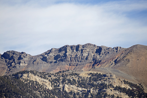 White Baldy peak views in Lone Peak Wilderness mountain landscape from Pfeifferhorn hiking trail, Wasatch Rocky mountain range, Utah, United States.