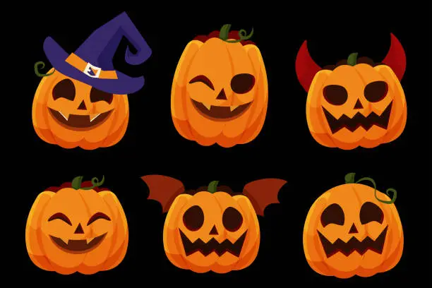 Vector illustration of flat halloween pumpkins collection vector design illustration