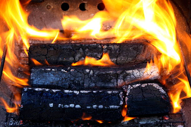 wooden briquettes for BBQ, close up, background