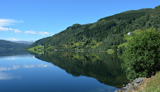 A gorgeous scenic view of Vangsvatnet lake in Norway.