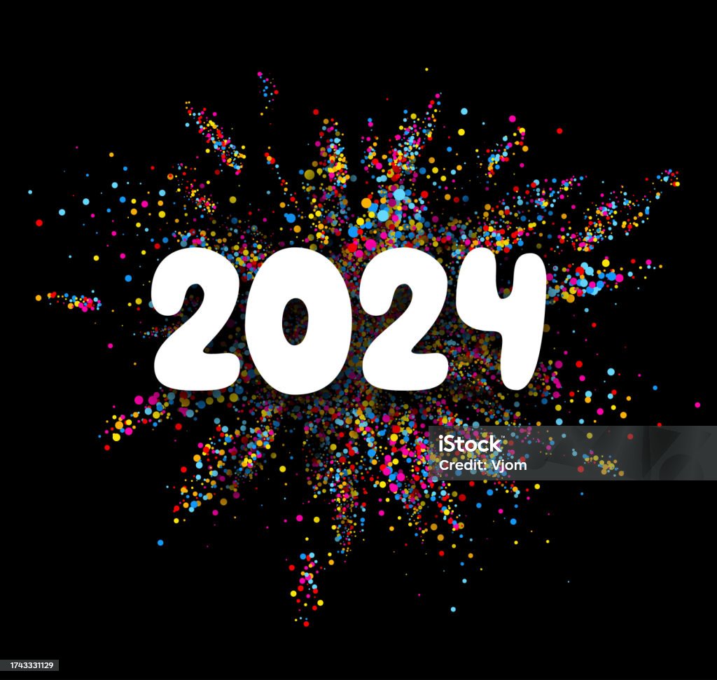 2024 New Year White Paper Word Banner On Colourful Glitter Powder ...