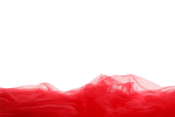 istock Beautiful red tulle fabric on white background. Space for text 1743354176