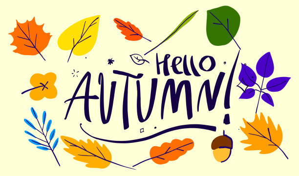 istock Hello, Autumn. Vector illustration with colorful autumn leaves and lettering. 1743387996
