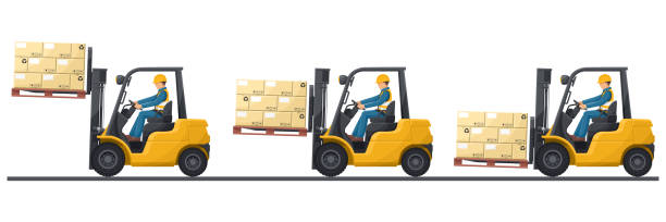 Safety in handling a fork lift truck. Lifting techniques in handling forklifts. Security First. Prevention of accidents at work. Industrial Safety and Occupational Health Safety in handling a fork lift truck. Lifting techniques in handling forklifts. Security First. Prevention of accidents at work. Industrial Safety and Occupational Health safety first stock illustrations