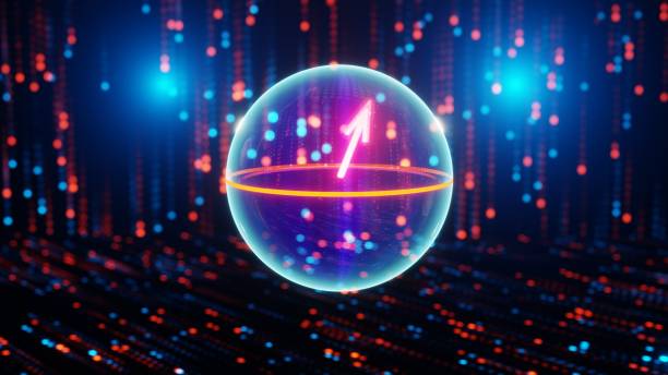 Quantum qubit in superposition state, bloch sphere, visualisation of concept of quantum coputing, 3D rendering, animation