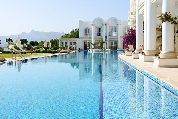 Swimming pool at luxury villa, Bodrum, Turkey stock photo
