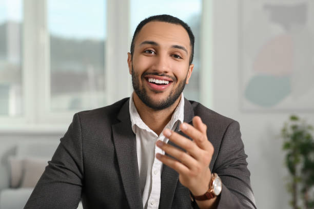 istock Young man having online video call at home, view from camera 1743425632
